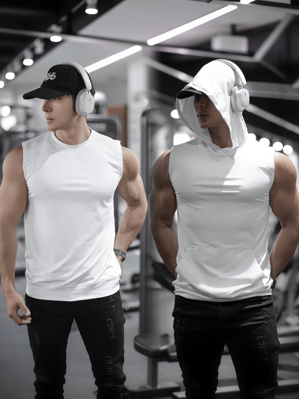 Men's New Sleeveless Hooded Vest with Pockets, Quick Dry Stretch Sports Tank Top for Running, Gym & Workout