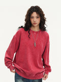 Washed vintage crew neck sweatshirt, loose-fit black pullover for couples