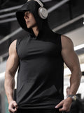 Men's New Sleeveless Hooded Vest with Pockets, Quick Dry Stretch Sports Tank Top for Running, Gym & Workout