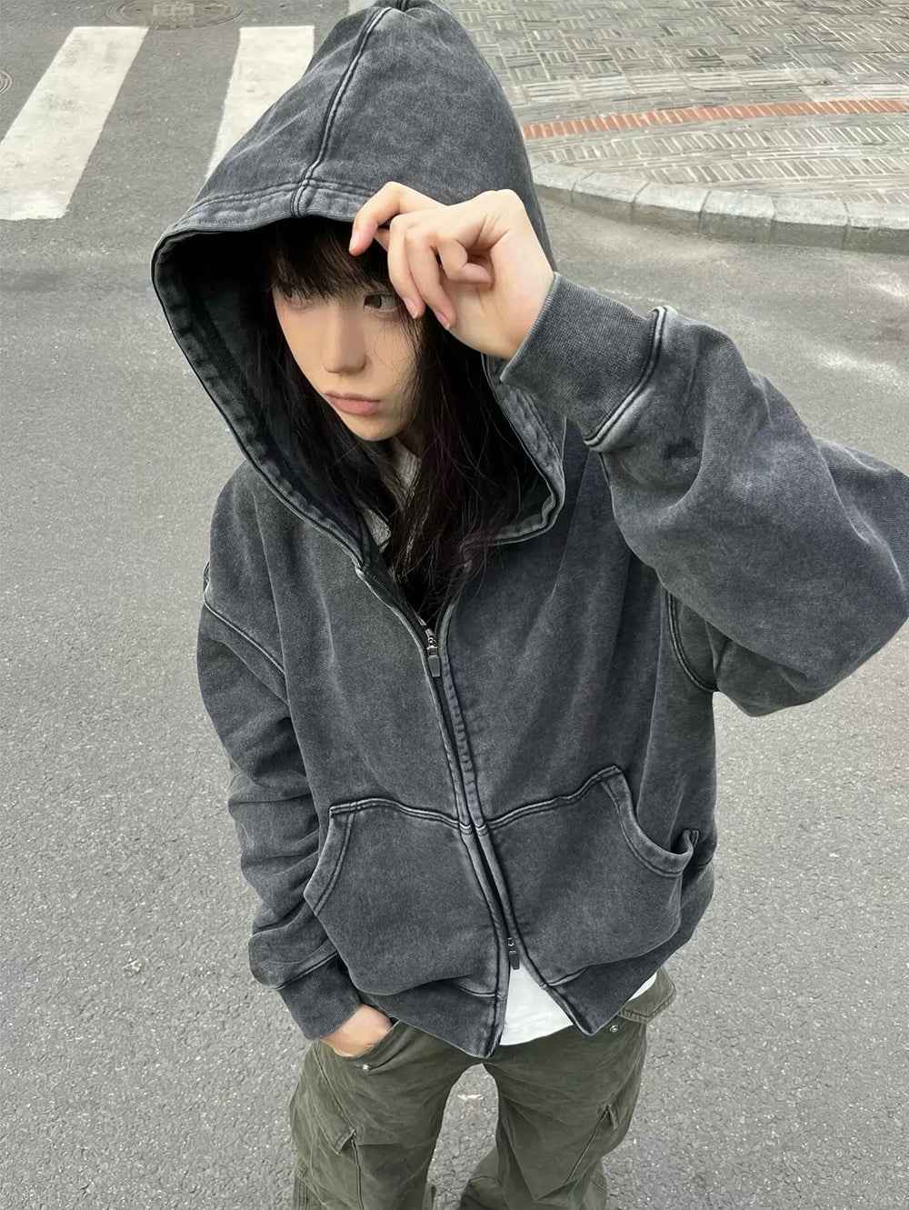Grunge Zip Up Hoodie Jacket for Cool Girls
