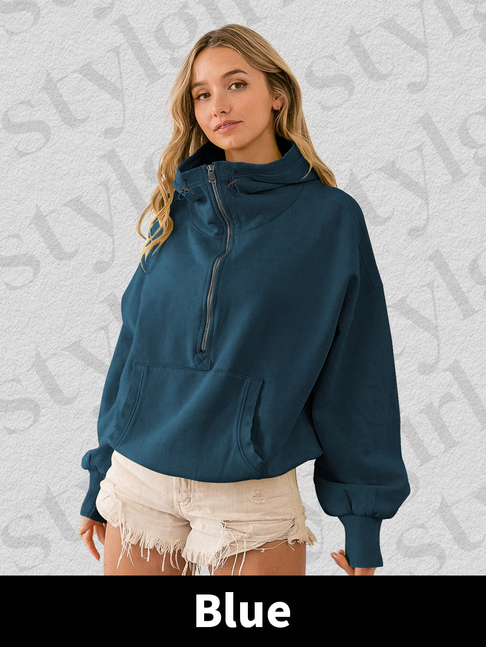 Zip Up Drawstring Long Sleeve Sports Hooded Jacket