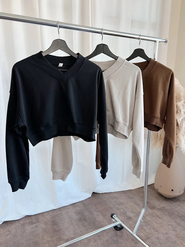 Coffee—Lowkey Hot Girl Oversize Crop Pullover