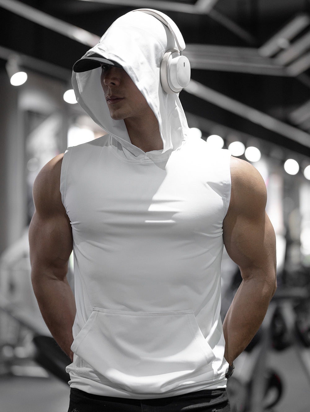 Men's New Sleeveless Hooded Vest with Pockets, Quick Dry Stretch Sports Tank Top for Running, Gym & Workout