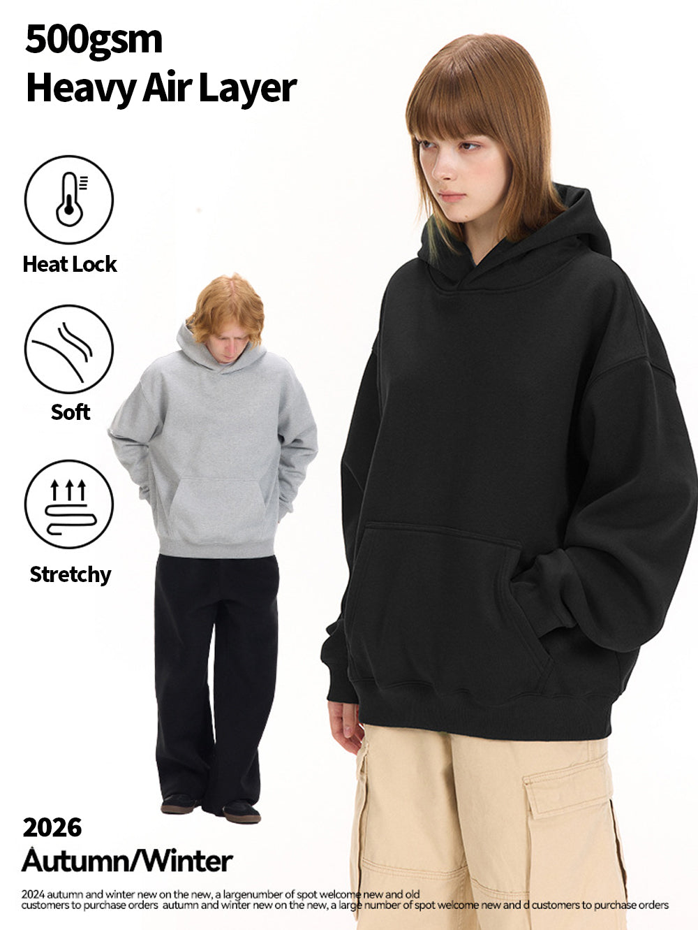 Unisex Solid Thick Fleece Air Layer Warm Hoodie Autumn Winter