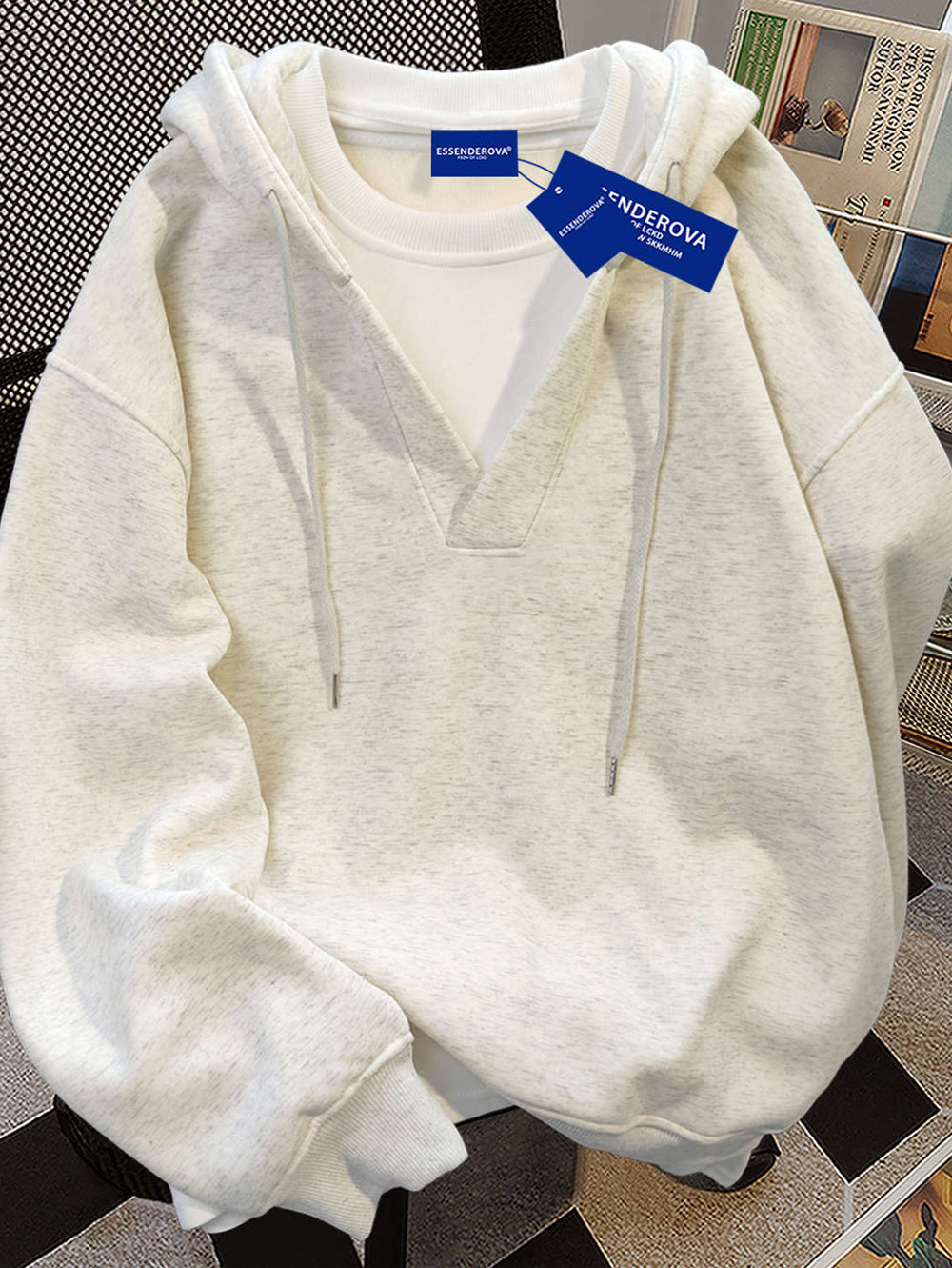 Women's New Versatile Minimal Hoodie, Autumn Winter Fake Two-Piece Spliced Loose Campus Top