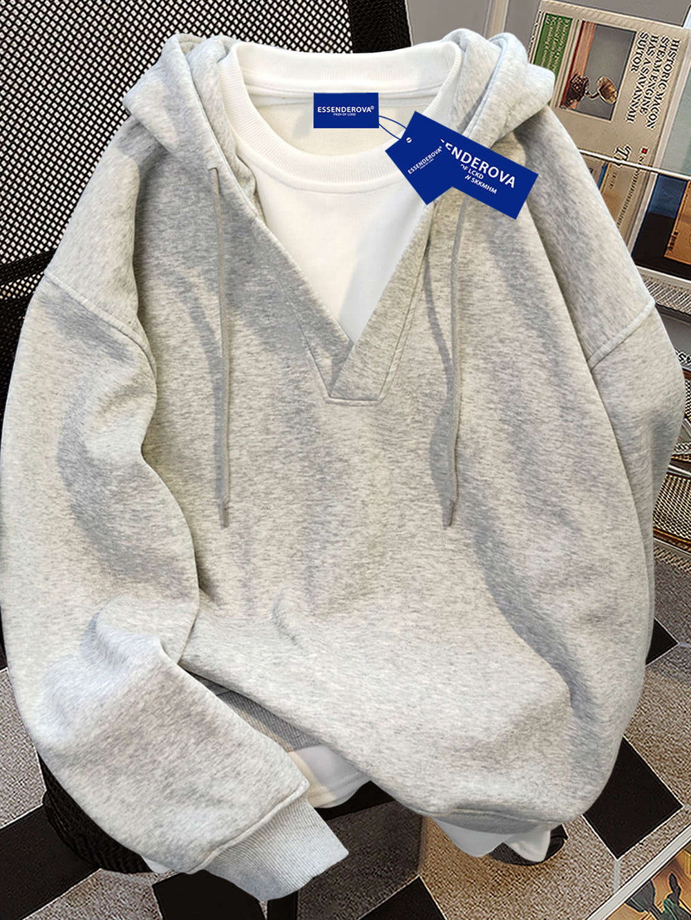 Women's New Versatile Minimal Hoodie, Autumn Winter Fake Two-Piece Spliced Loose Campus Top