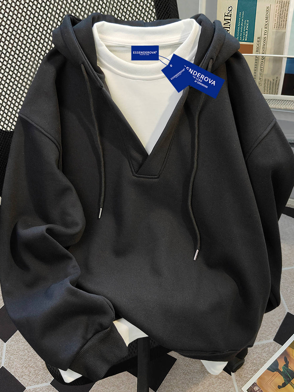 Women's New Versatile Minimal Hoodie, Autumn Winter Fake Two-Piece Spliced Loose Campus Top