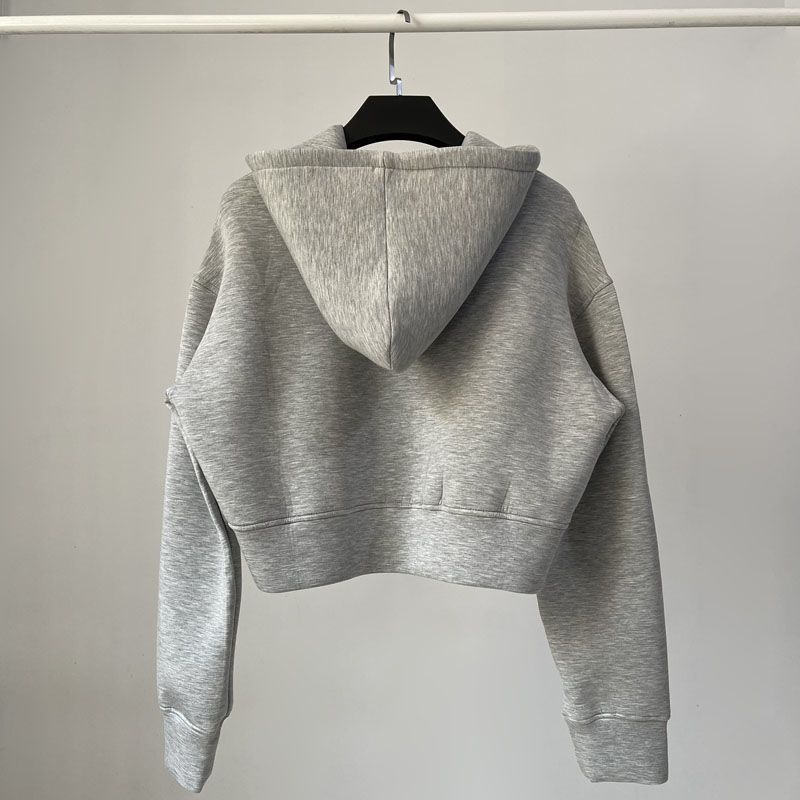 Gray-Cool Girl Zip Up Cropped Hoodie