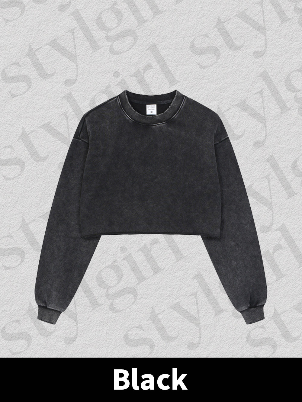 Distressed Snowflake Crew Neck Raw Edge Cropped Sweatshirt