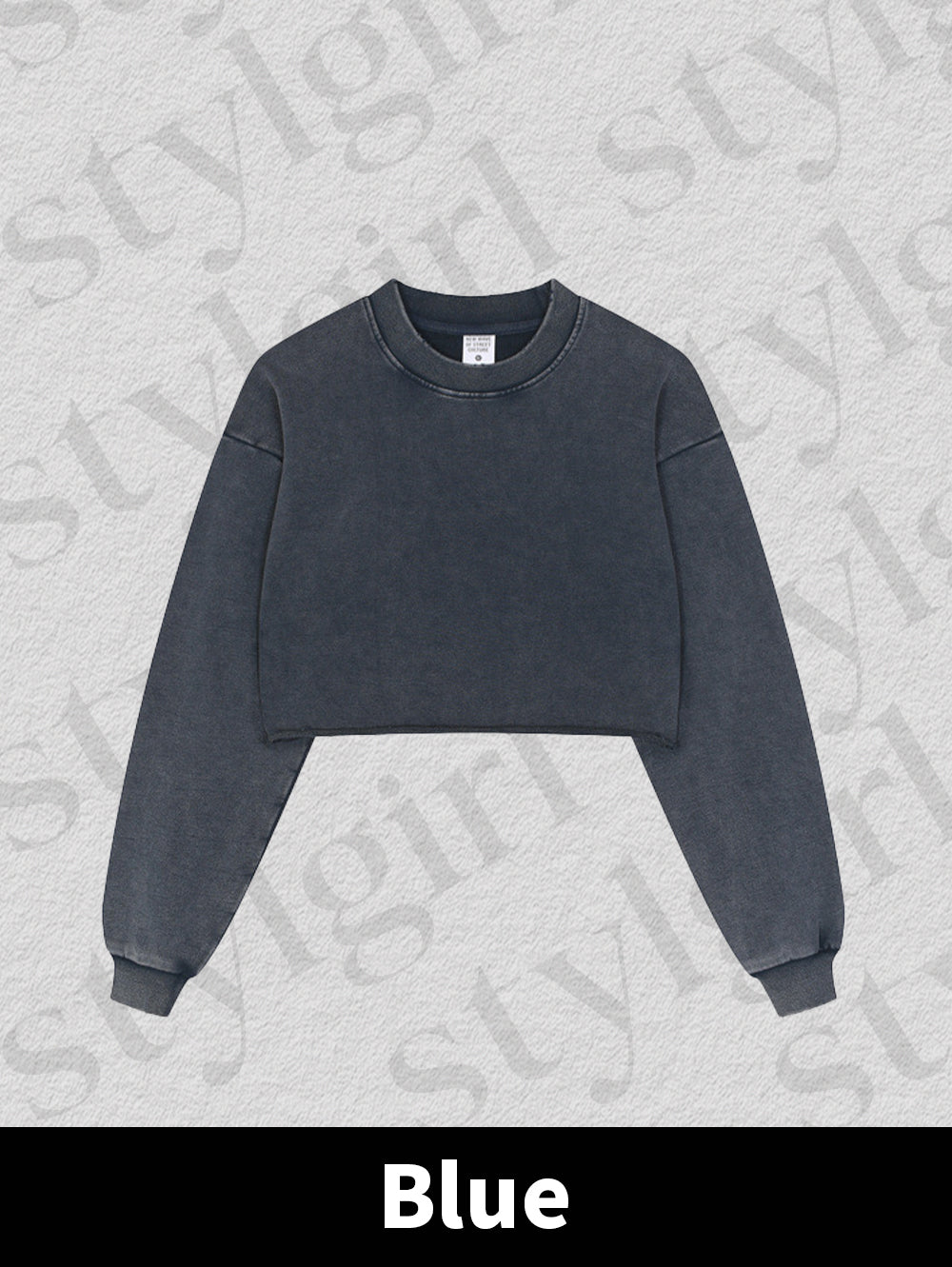 Distressed Snowflake Crew Neck Raw Edge Cropped Sweatshirt