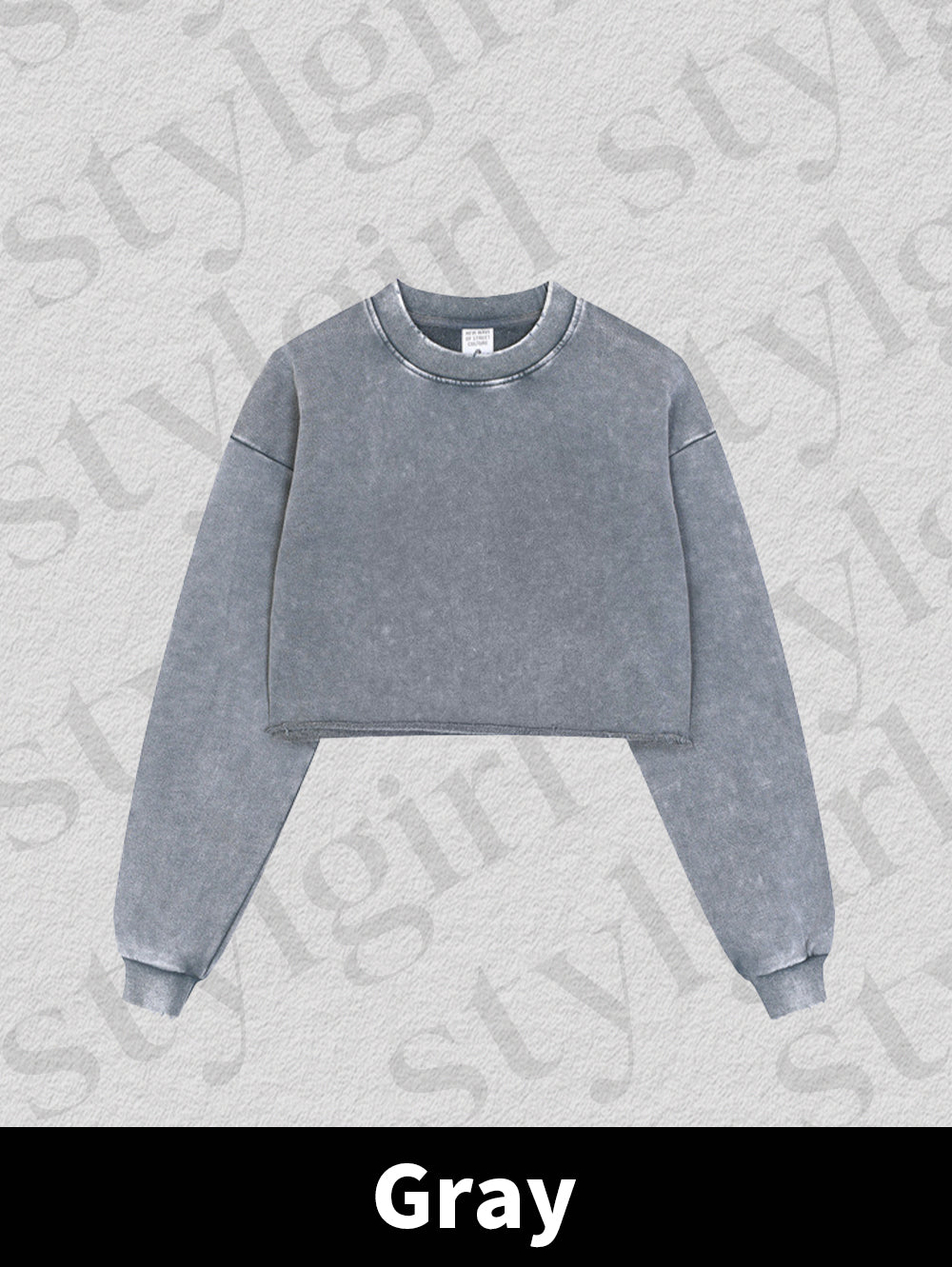 Distressed Snowflake Crew Neck Raw Edge Cropped Sweatshirt