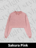 Distressed Snowflake Crew Neck Raw Edge Cropped Sweatshirt