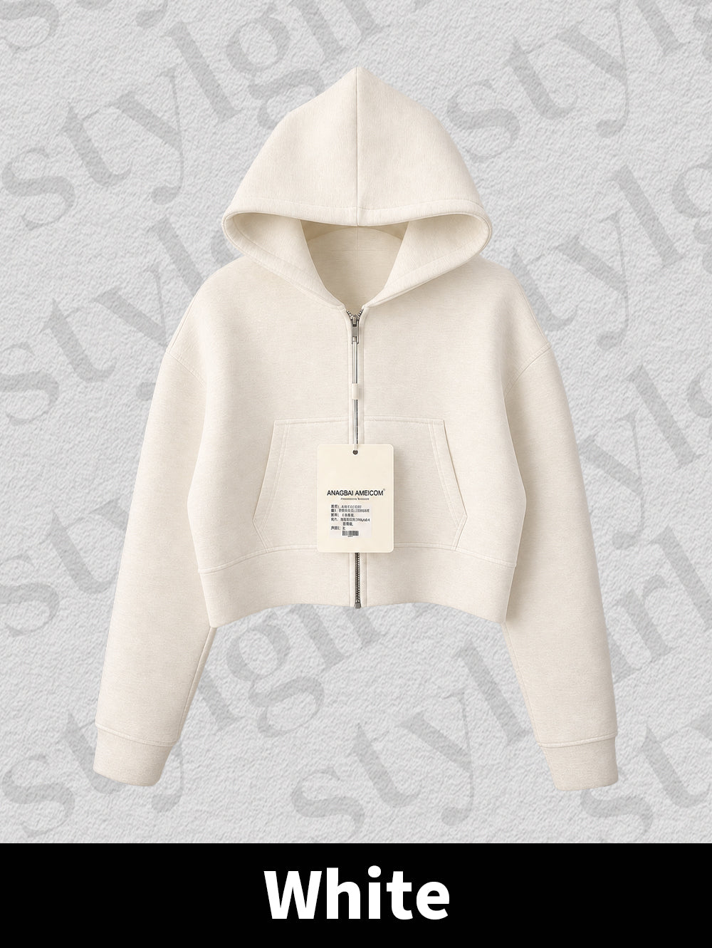 White-Cool Girl Zip Up Cropped Hoodie
