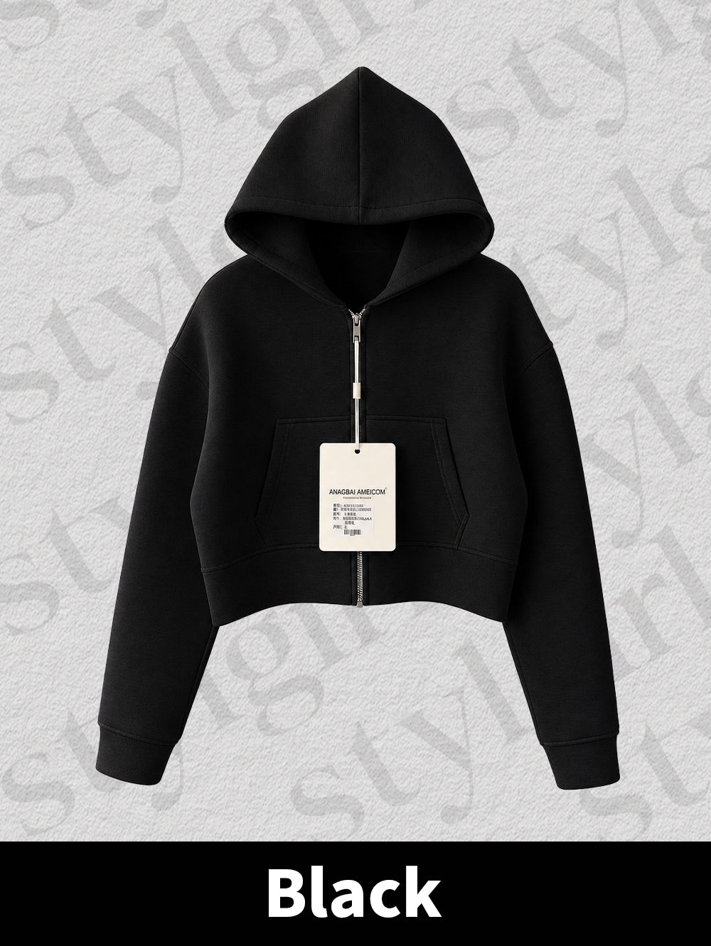 Black-Cool Girl Zip Up Cropped Hoodie