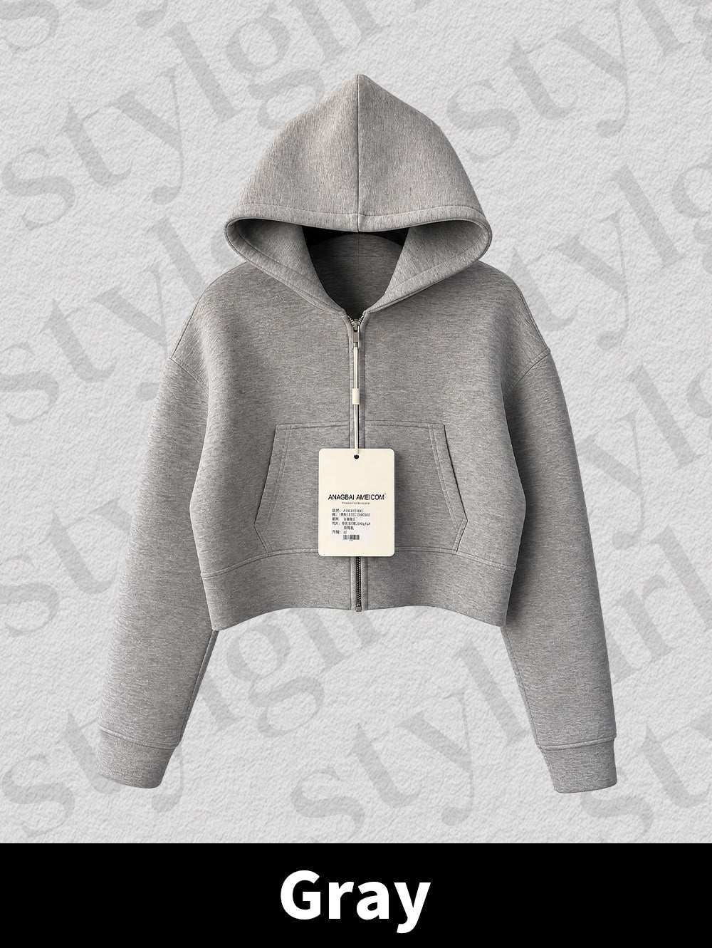 Gray-Cool Girl Zip Up Cropped Hoodie